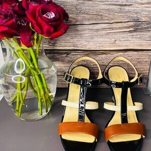 KATE SPADE Irina Striped Wedge Sandals, Real Leather & Made in Italy Size 7.5